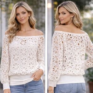 Anne Fontaine White Floral Eyelet Women's Top size 42